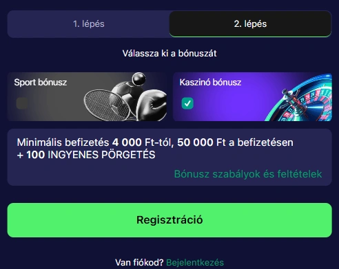 Regisztrációs folyamat a Betmatch Casino 2 lépés